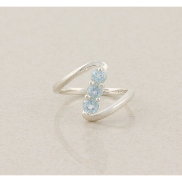 Sterling Silver Natural Blue Topaz Bypass Ring Size 6 - Picture 1 of 8
